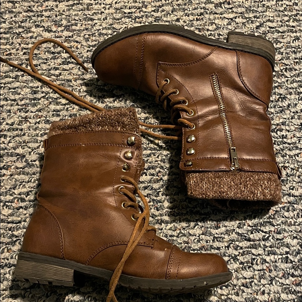 Brown Lace-Up Ankle Boots